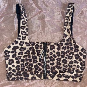 NWOT Good American Leopard Zipper Sports Bra Sz 0